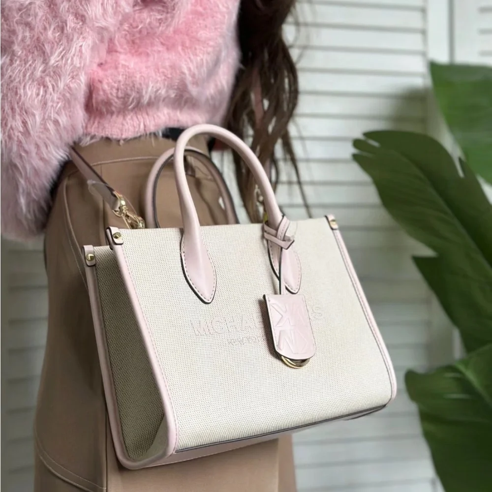 NWT Michael Kors  Mirella Small Shopper Top Zip Crossbody Bag Powder Blush Pink